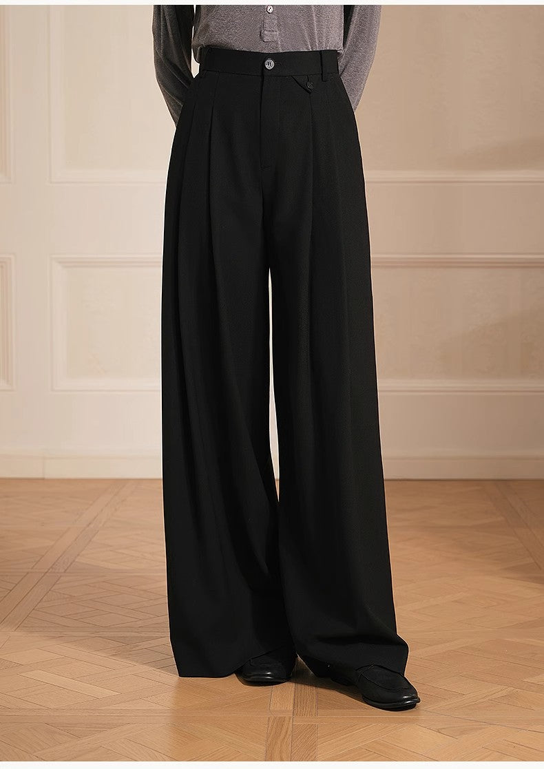 Merino Wool Blend Double Pleated Wide-leg Pants
