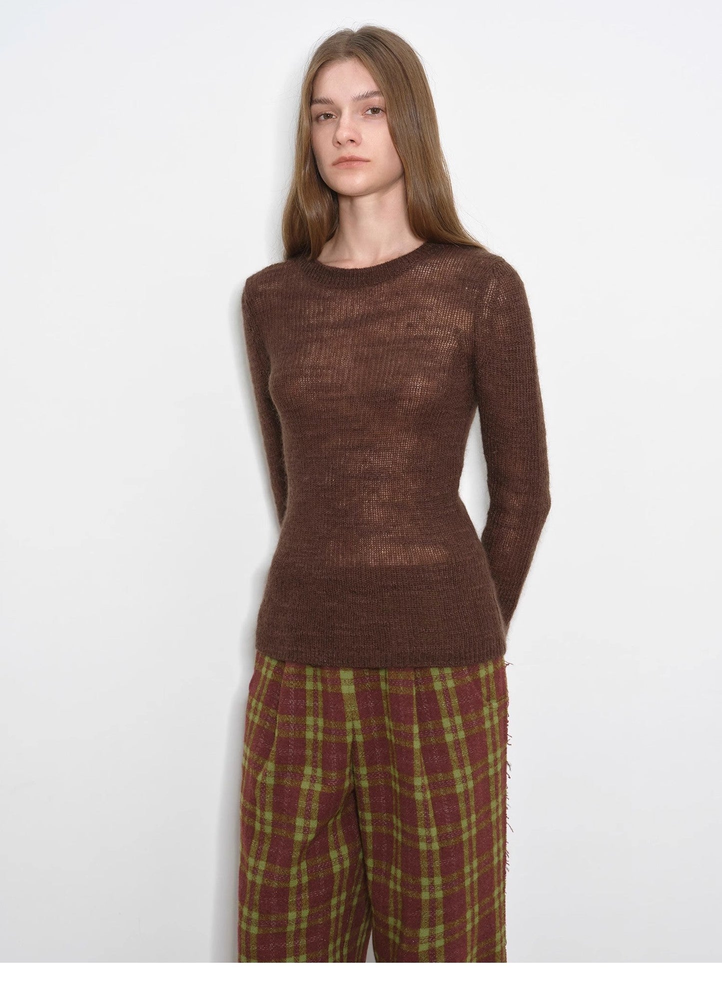 Textured Mohair Blend Stretch Knit Sweater