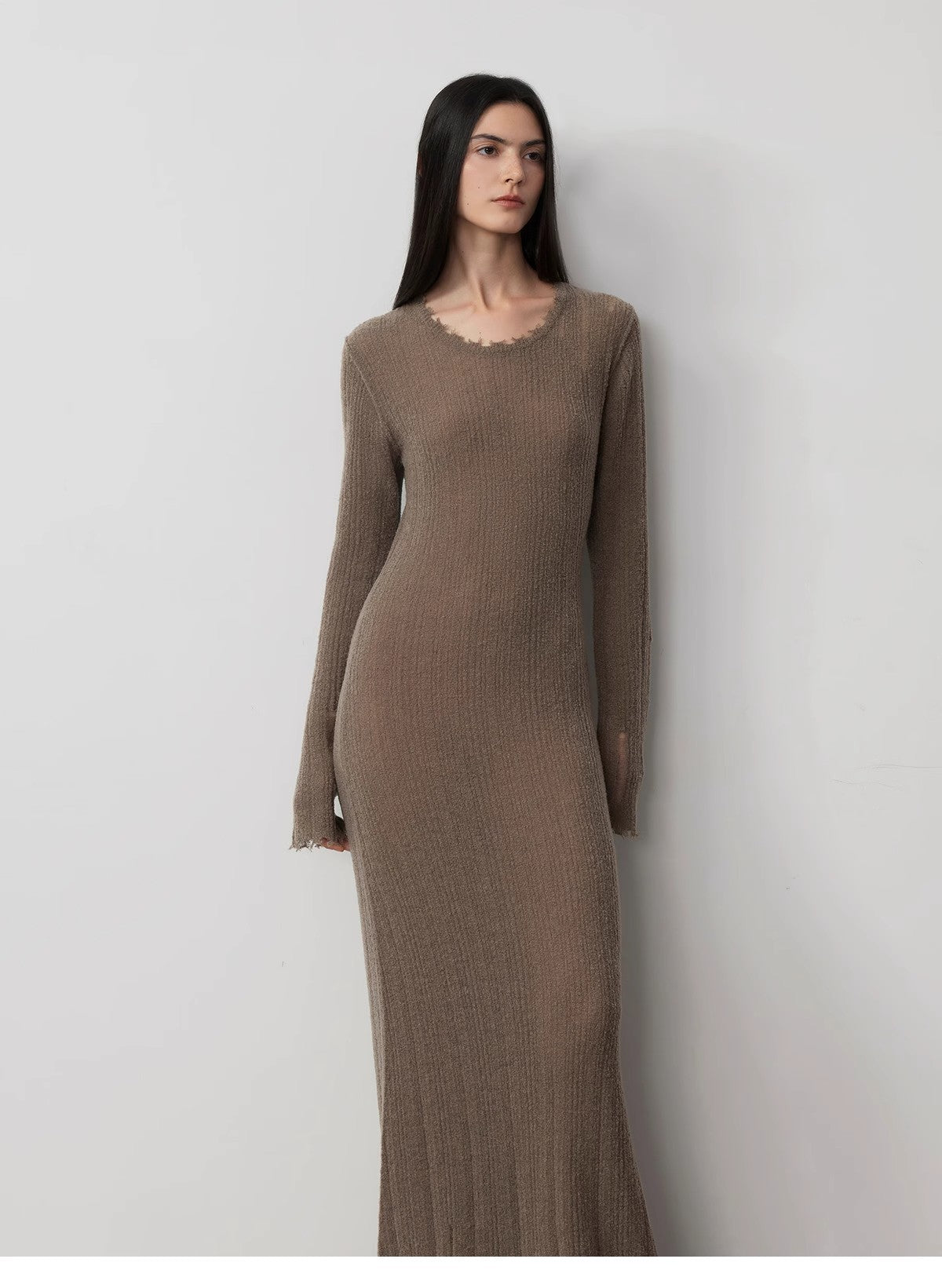 Wool Raw Edge Long Dress