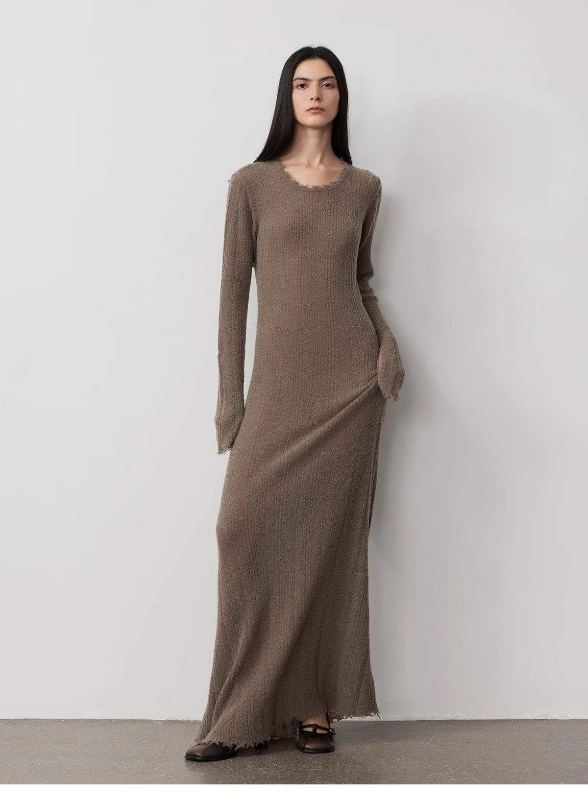 Wool Raw Edge Long Dress
