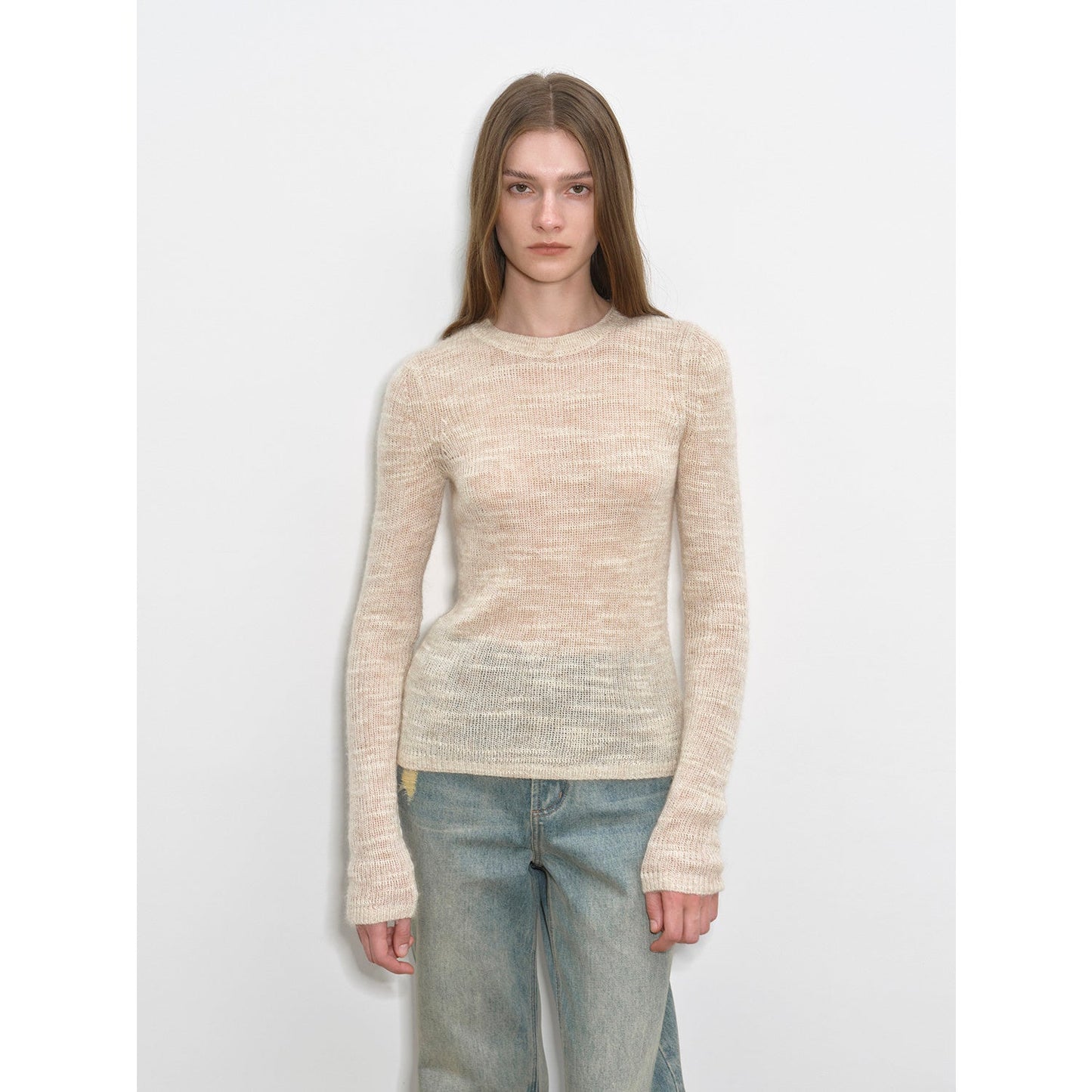 Textured Mohair Blend Stretch Knit Sweater