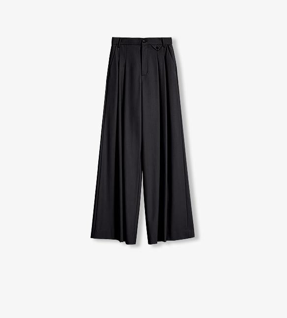 Merino Wool Blend Double Pleated Wide-leg Pants