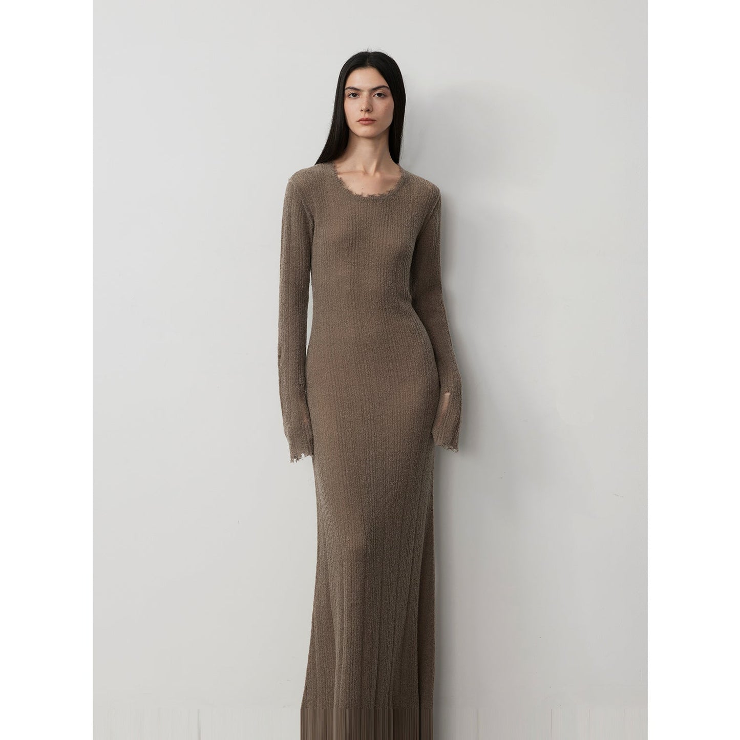 Wool Raw Edge Long Dress