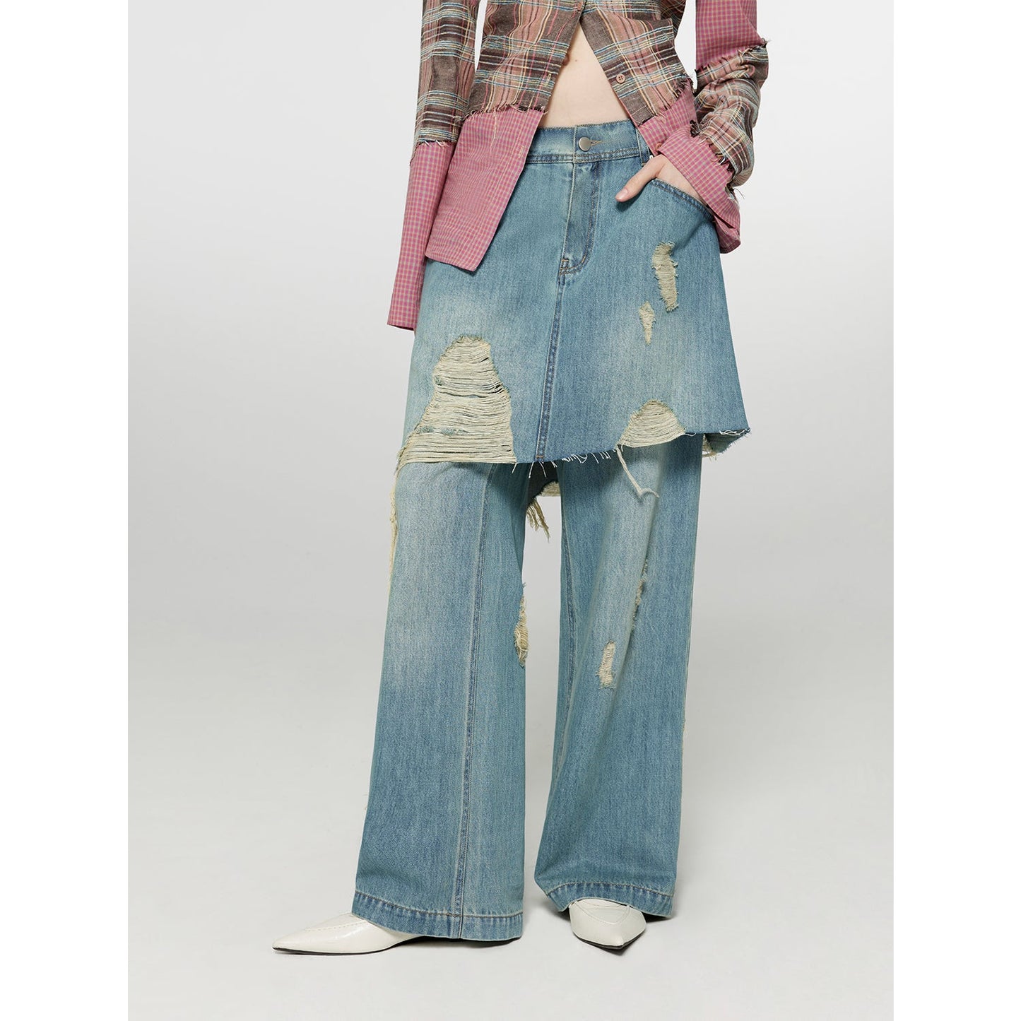 Wide Leg Faux Two-piece Skirt/Jeans