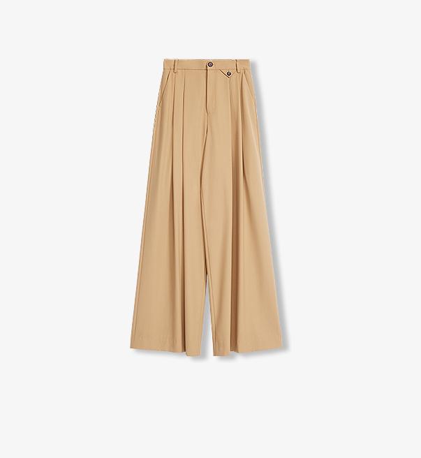 Merino Wool Blend Double Pleated Wide-leg Pants
