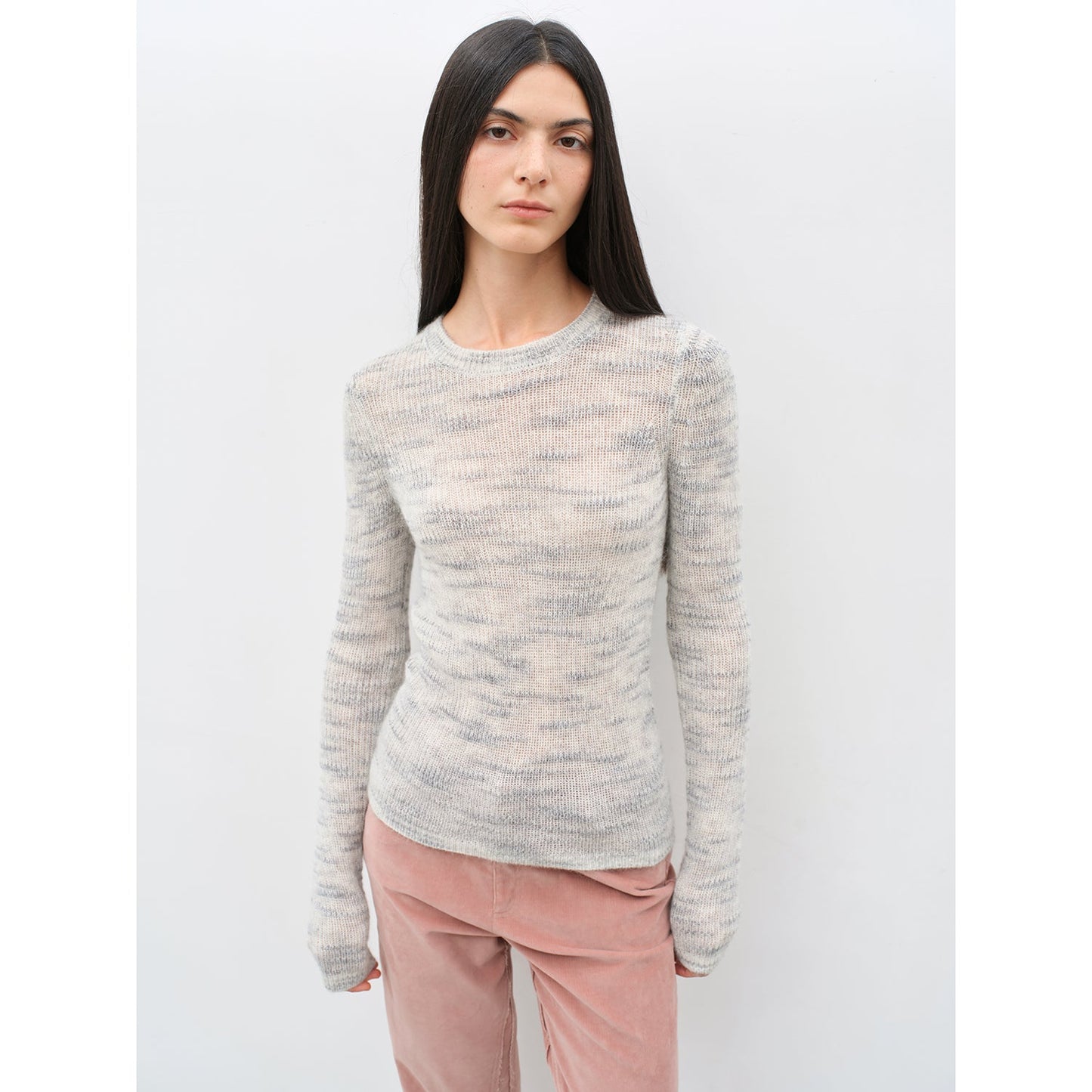 Textured Mohair Blend Stretch Knit Sweater