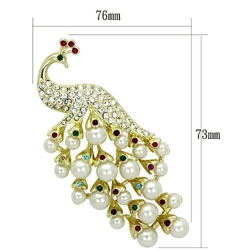 Metal Brooch with Synthetic Pearl & Rhinestones
