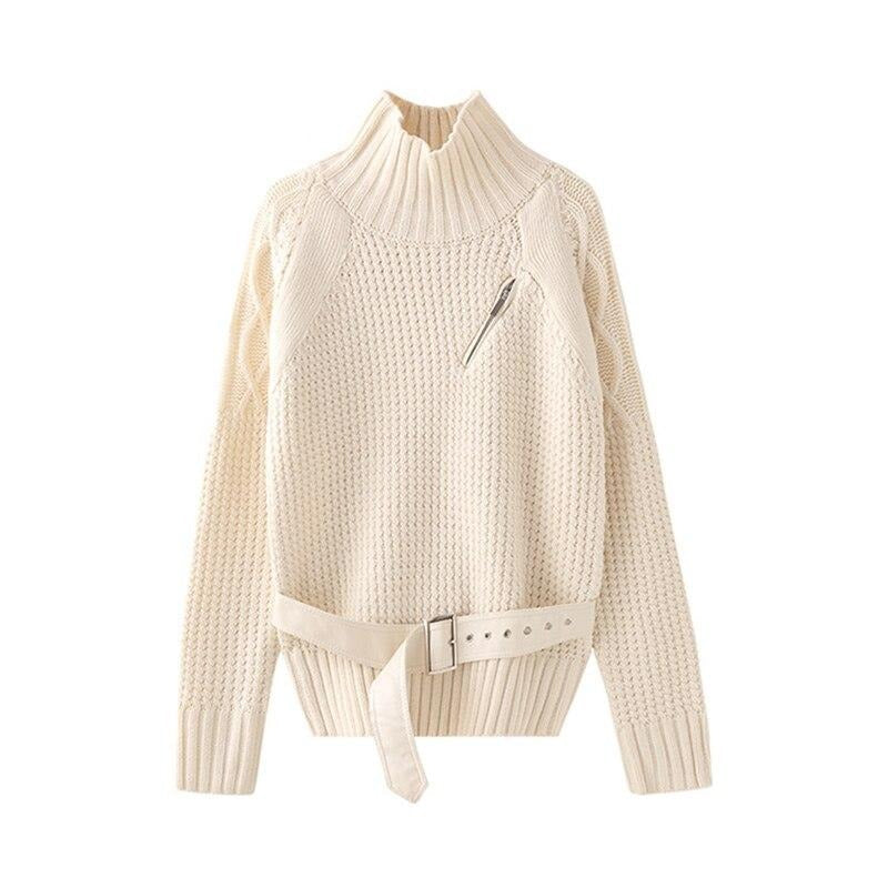 Women's Belted Knit Turtleneck Sweater