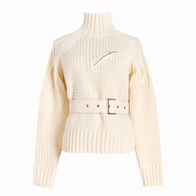 Women's Belted Knit Turtleneck Sweater