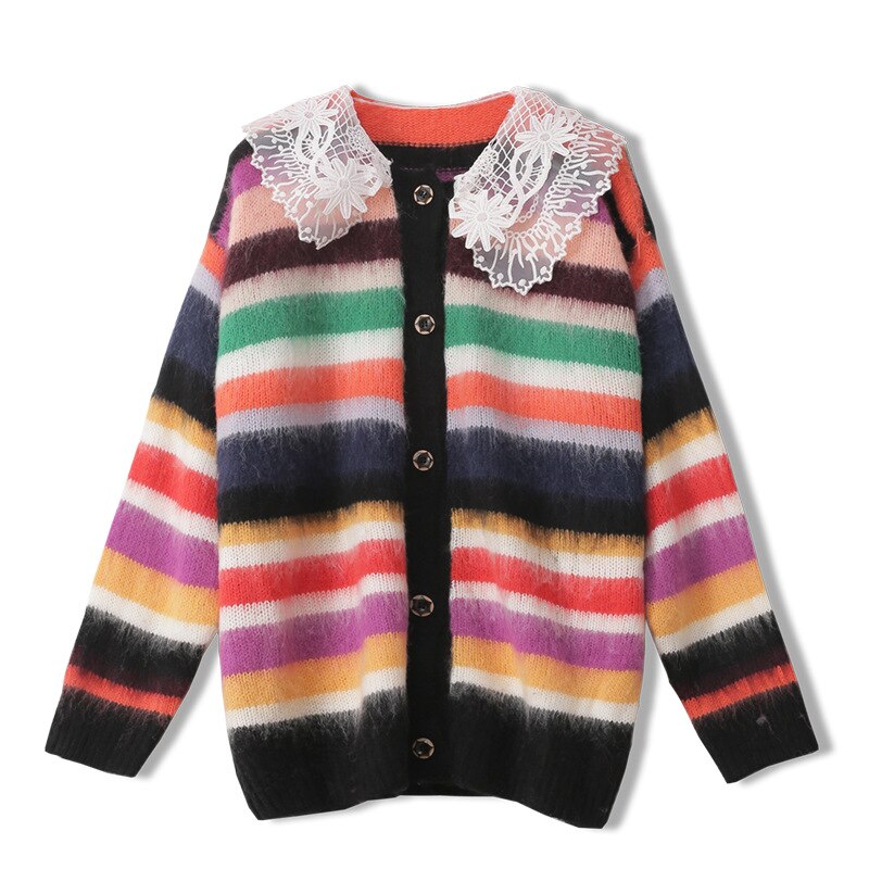Knit Cardigan Mohair w/Lace Collar
