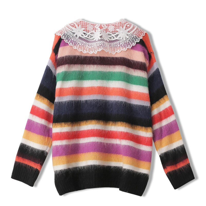 Knit Cardigan Mohair w/Lace Collar