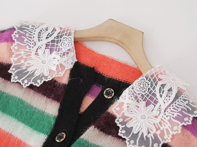 Knit Cardigan Mohair w/Lace Collar