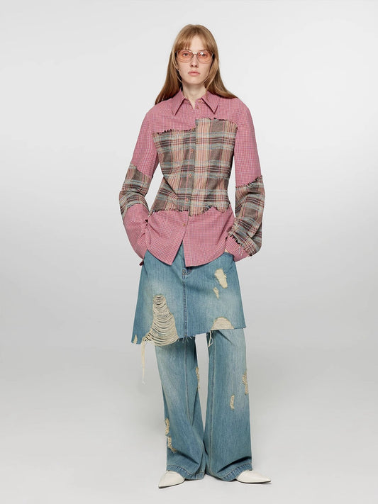 Wide Leg Faux Two-piece Skirt/Jeans