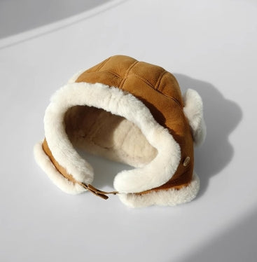 Merino Wool Genuine Leather Aviator Hat