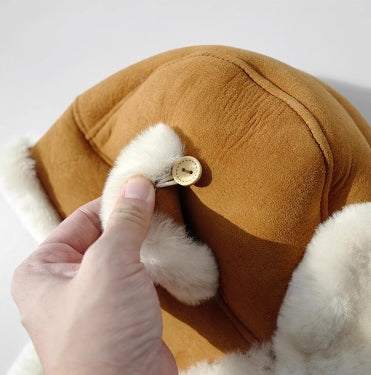 Merino Wool Genuine Leather Aviator Hat