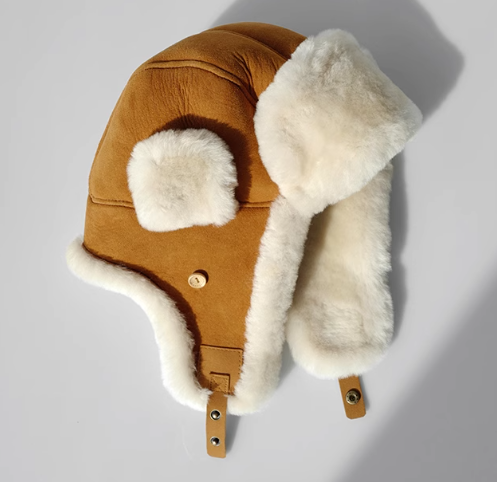 Merino Wool Genuine Leather Aviator Hat