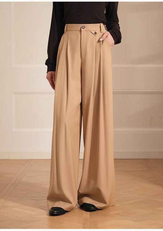 Merino Wool Blend Double Pleated Wide-leg Pants