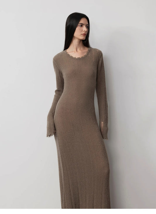 Wool Raw Edge Long Dress