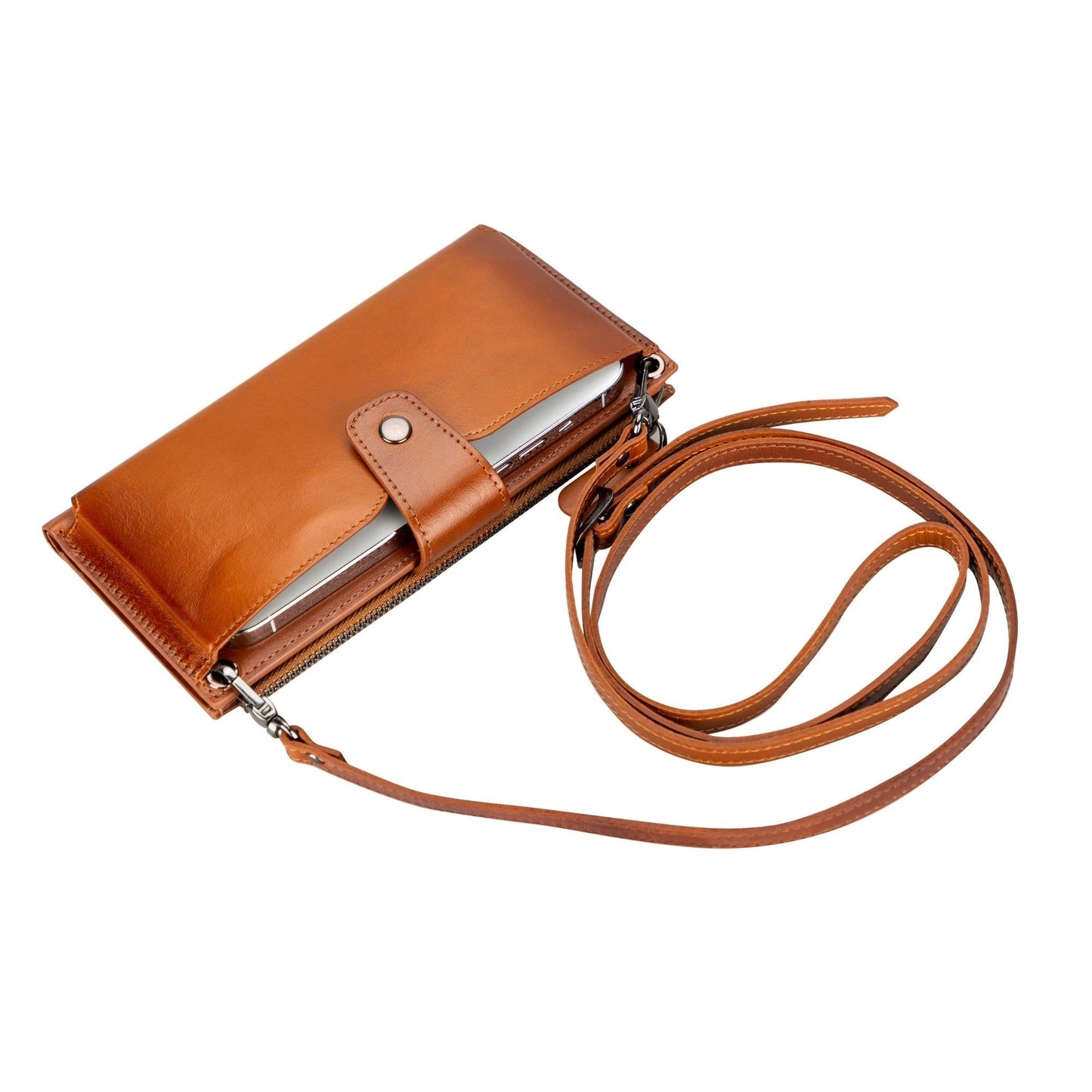 Leather Cell Phone Wallet with Strap