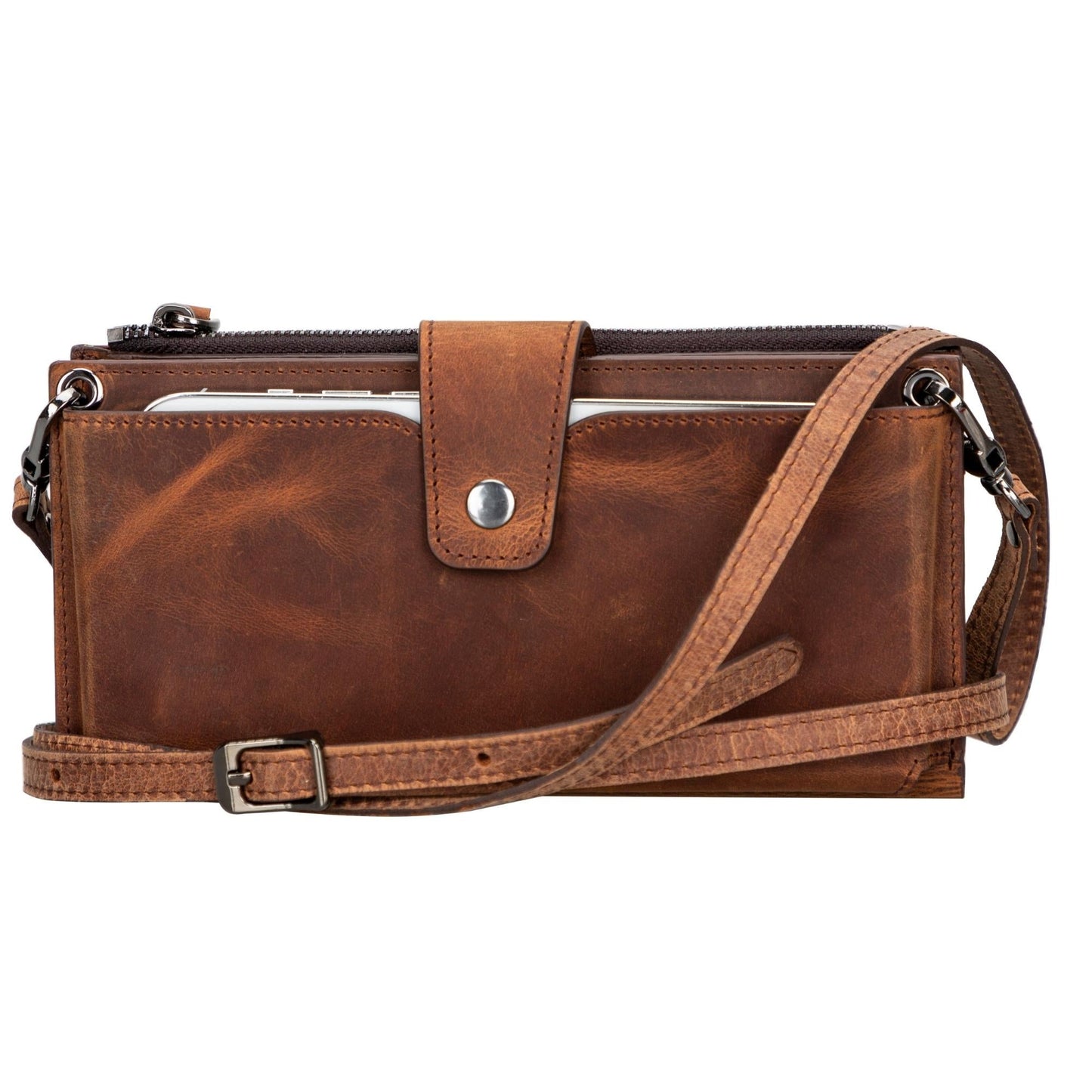 Leather Cell Phone Wallet with Strap