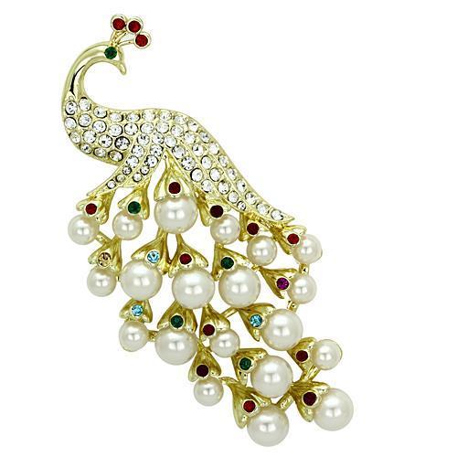 Metal Brooch with Synthetic Pearl & Rhinestones