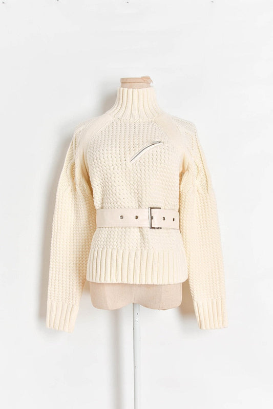 Women's Belted Knit Turtleneck Sweater