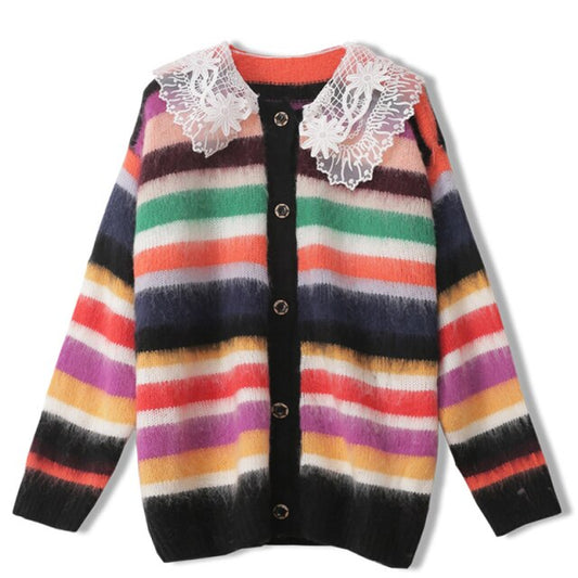 Knit Cardigan Mohair w/Lace Collar